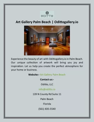 Art Gallery Palm Beach  Odittogallery.io