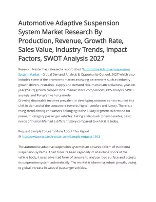 Automotive Adaptive Suspension System Market Trends, Impact Factors 2027