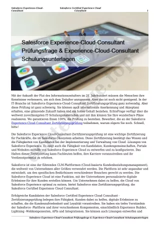Salesforce Experience-Cloud-Consultant Prüfungsfrage & Experience-Cloud-Consultant Schulungsunterlagen