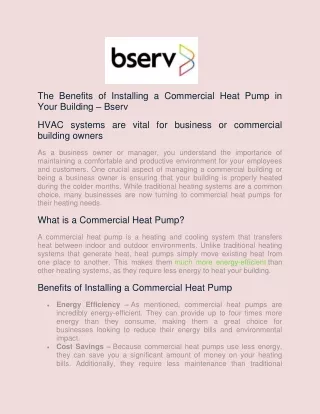 The Benefits of Installing a Commercial Heat Pump in Your Building - Bserv Building Services