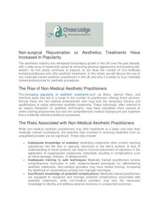 The Rise of Non-Medically Trained Aesthetics Practitioners - Chase Lodge Hospital