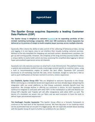 The Spotler Group acquires Squeezely a leading Customer Data Platform (CDP)