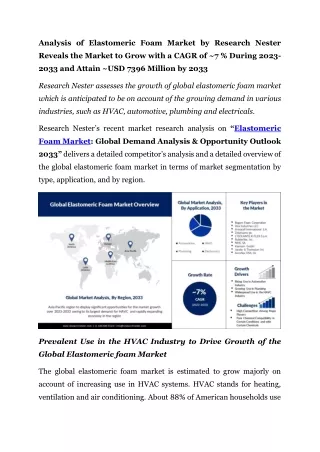 Elastomeric Foam Market Size and Share Analysis by Key Players, 2023-2033