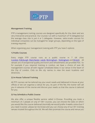 PTP's Management Training Courses UK