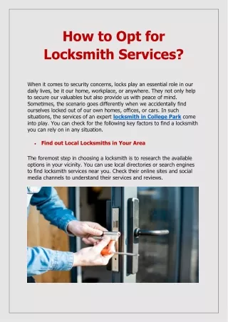 How to Opt for Locksmith Services?