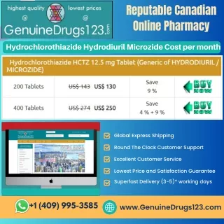 Hydrochlorothiazide Hydrodiuril Microzide Cost per month