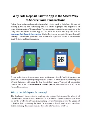 Why Safedeposit Escrow App is the Safest Way to Secure Your Transactions