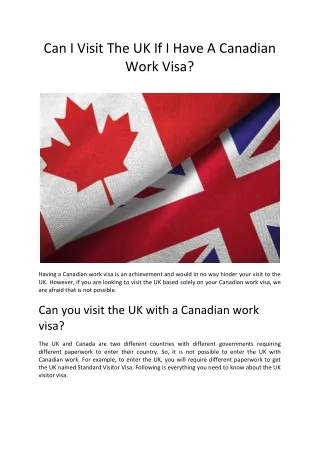 Can I Visit The UK If I Have A Canadian Work Visa ?