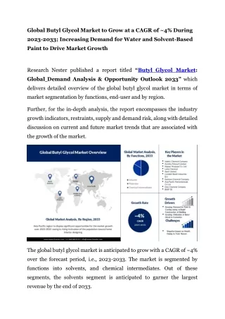 Butyl Glycol Market Analysis and Statistics by Top Manufacturers, 2023-2033