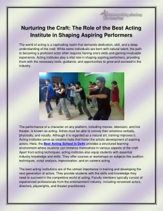 Best Acting School in Delhi