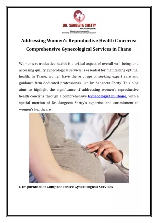 Addressing Women's Reproductive Health Concerns Comprehensive Gynecological Services in Thane