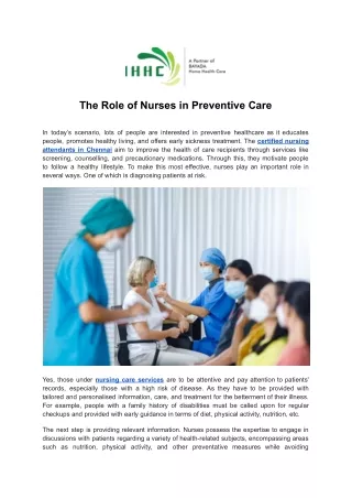 The Role of Nurses in Preventive Care