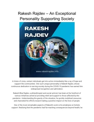 _Rakesh Rajdev – An Exceptional Personality Supporting Society