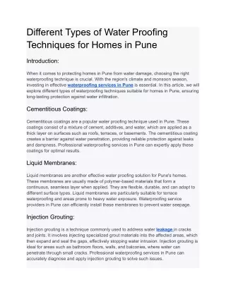 Different Types of Water Proofing Techniques for Homes in Pune