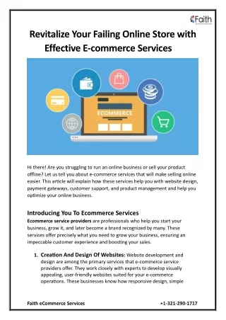 Revitalize Your Failing Online Store with Effective E-commerce Services