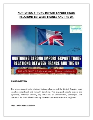 NURTURING STRONG IMPORT-EXPORT TRADE RELATIONS BETWEEN FRANCE AND THE UK