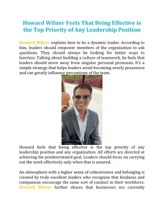 Howard Wilner Feels That Being Effective is the Top Priority of Any Leadership Position