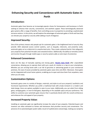 Enhancing Security and Convenience with Automatic Gates in Perth