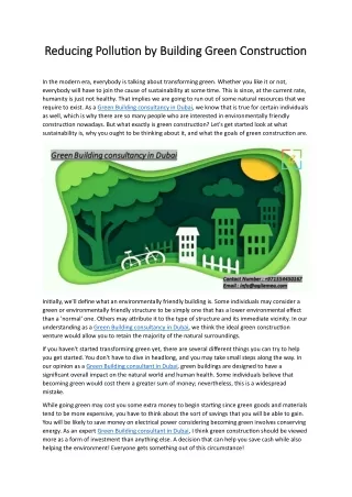 Reducing Pollution by Building Green Construction
