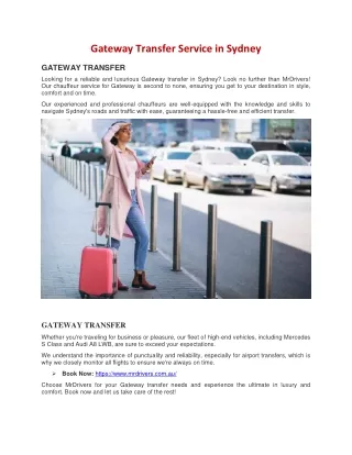 Gateway Transfer Chauffeur Service in Sydney | MrDrivers Hire
