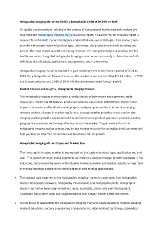 Holographic Imaging Market to Exhibit a Remarkable CAGR of 29.54 by 2028