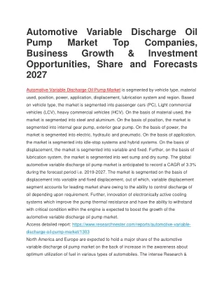 Automotive Variable Discharge Oil Pump Market