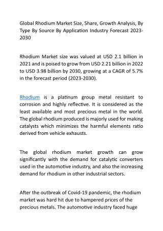 Global Rhodium Market Size