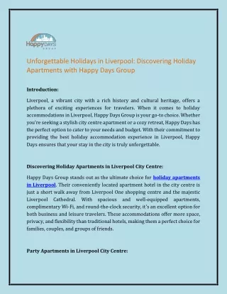 Holiday Apartments with Happy Days Group