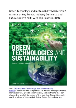 Green Technology and Sustainability Market 2022 Analysis of Key Trends