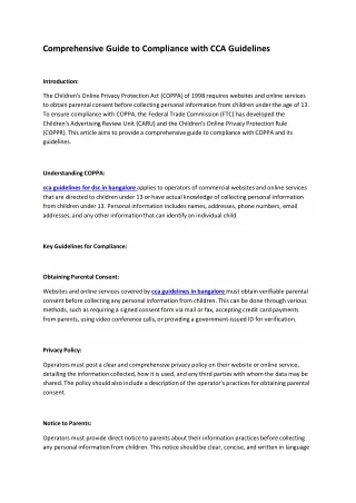 Comprehensive Guide to Compliance with CCA Guidelines