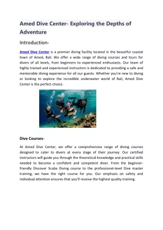 Amed Dive Center - Discover the Depths of Underwater Paradise