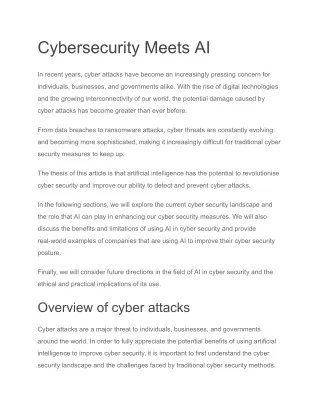 Cybersecurity Meets AI