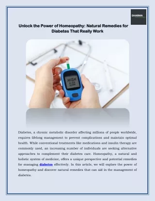 Unlock the Power of Homeopathy: Natural Remedies for Diabetes That Really Work