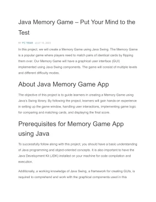 Java Memory Game – Put Your Mind to the Test