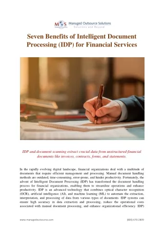Seven Benefits of Intelligent Document Processing (IDP) for Financial Services