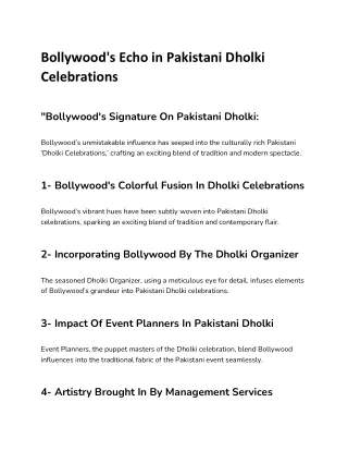 Bollywood's Echo in Pakistani Dholki Celebrations