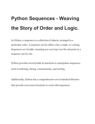 Python Sequences - Weaving the Story of Order and Logic