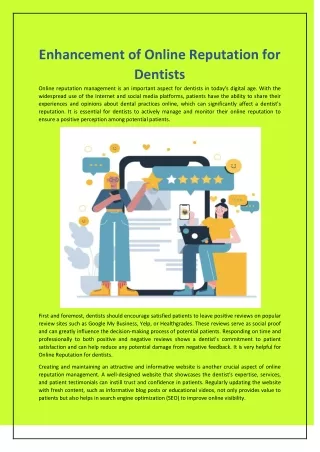 Enhancement of Online Reputation for Dentists