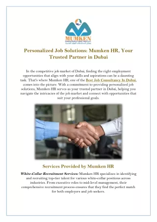 Best Job Consultancy In Dubai | Mumken.Ae