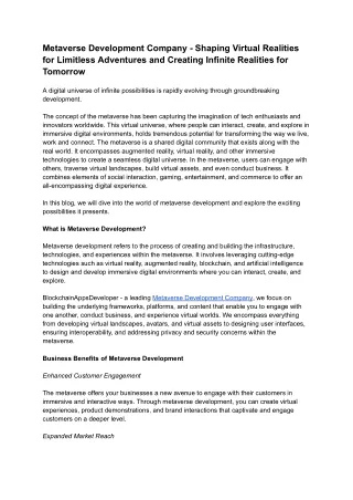 Metaverse Development Company