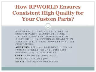 How RPWORLD Ensures Consistent High Quality for Your Custom Parts