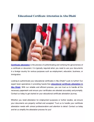 Educational Certificate Attestation in Abu Dhabi