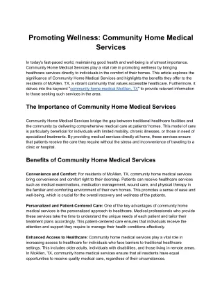 Promoting Wellness: Community Home Medical Services