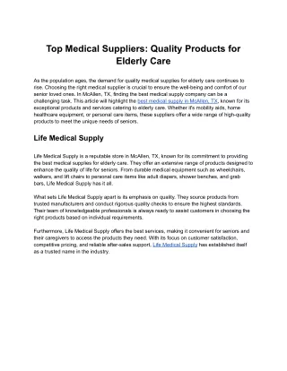Top Medical Suppliers: Quality Products for Elderly Care
