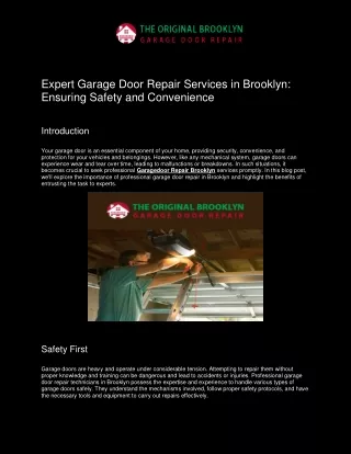 Expert Garage Door Repair Services in Brooklyn: Ensuring Safety and Convenience