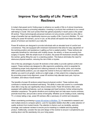 Improve Your Quality of Life: Power Lift Recliners