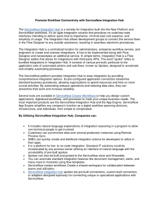 Promote Workflow Connectivity with ServiceNow Integration Hub