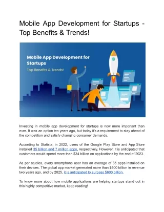 Mobile App Development for Startups – Top Benefits & Trends!