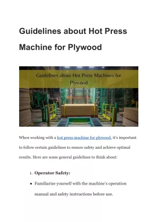 Guidelines about Hot Press Machine for Plywood (1)