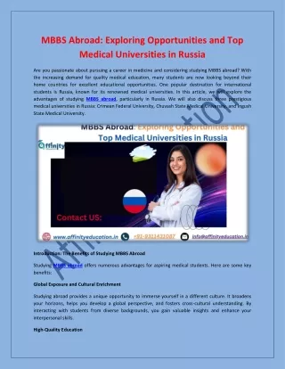 MBBS Abroad: Exploring Opportunities and Top Medical Universities in Russia